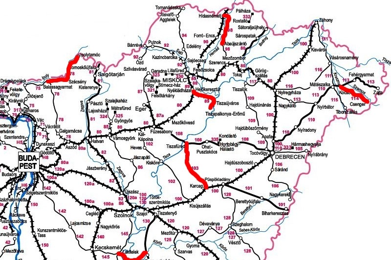 2023-ban Borsodban megszüntetett vasútvonalak. Forrás: VEKE