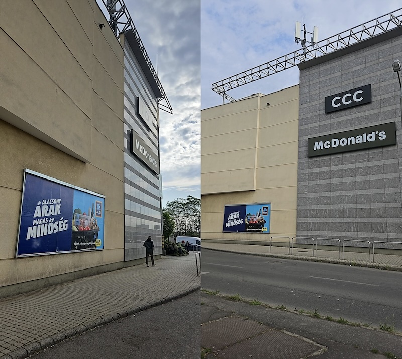 ALDI-plakátok a Miskolc Pláza oldalán